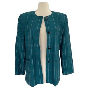 Vintage 90s Windowpane Plaid Collarless Jacket 9/10
